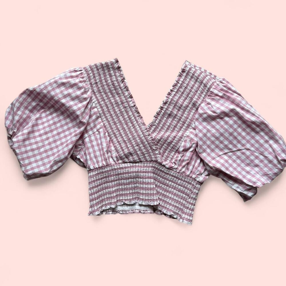 Abercrombie & Fitch Pink and White Gingham Smocked Blouse size L